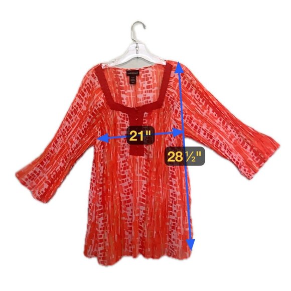 Lane Bryant Red Peasant Blouse Size 14/16 3/4 Sleeve Boho Tunic Top - Picture 4 of 7